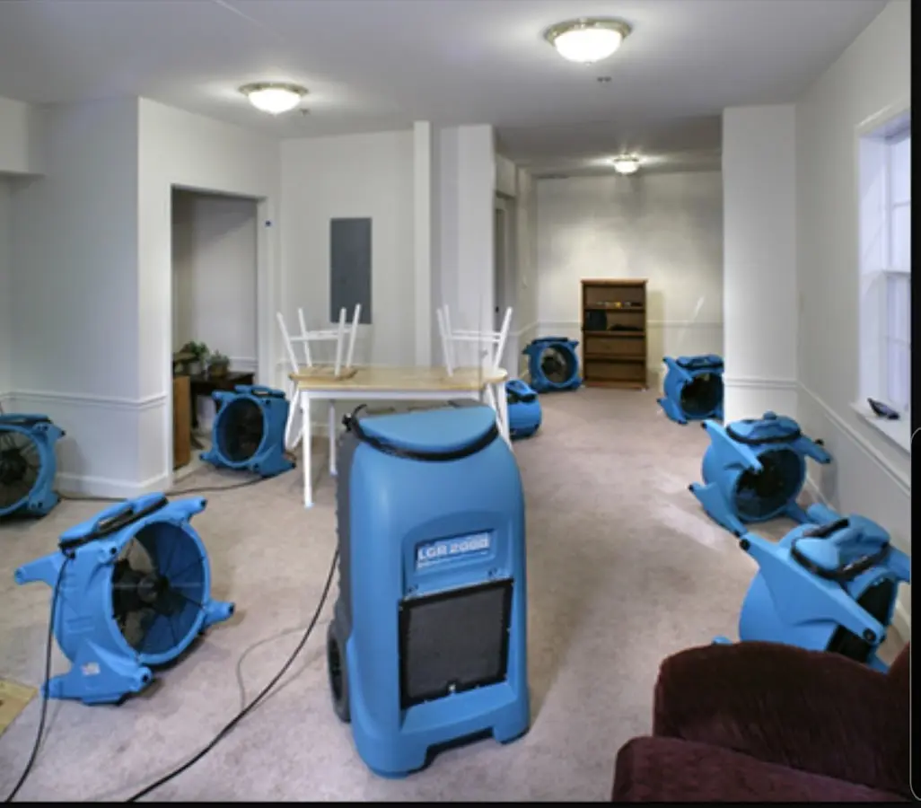 Air movers and dehumidifier setup for Water Damage Restoration in New Providence